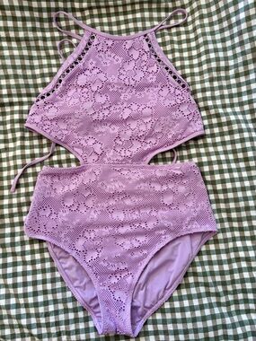 Aerie Lavender Crochet Swimsuit